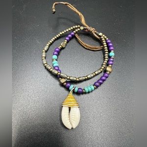Handmade Ankle Bracelet Shell Turquoise Stone Metal One Of A Kind Adjustable